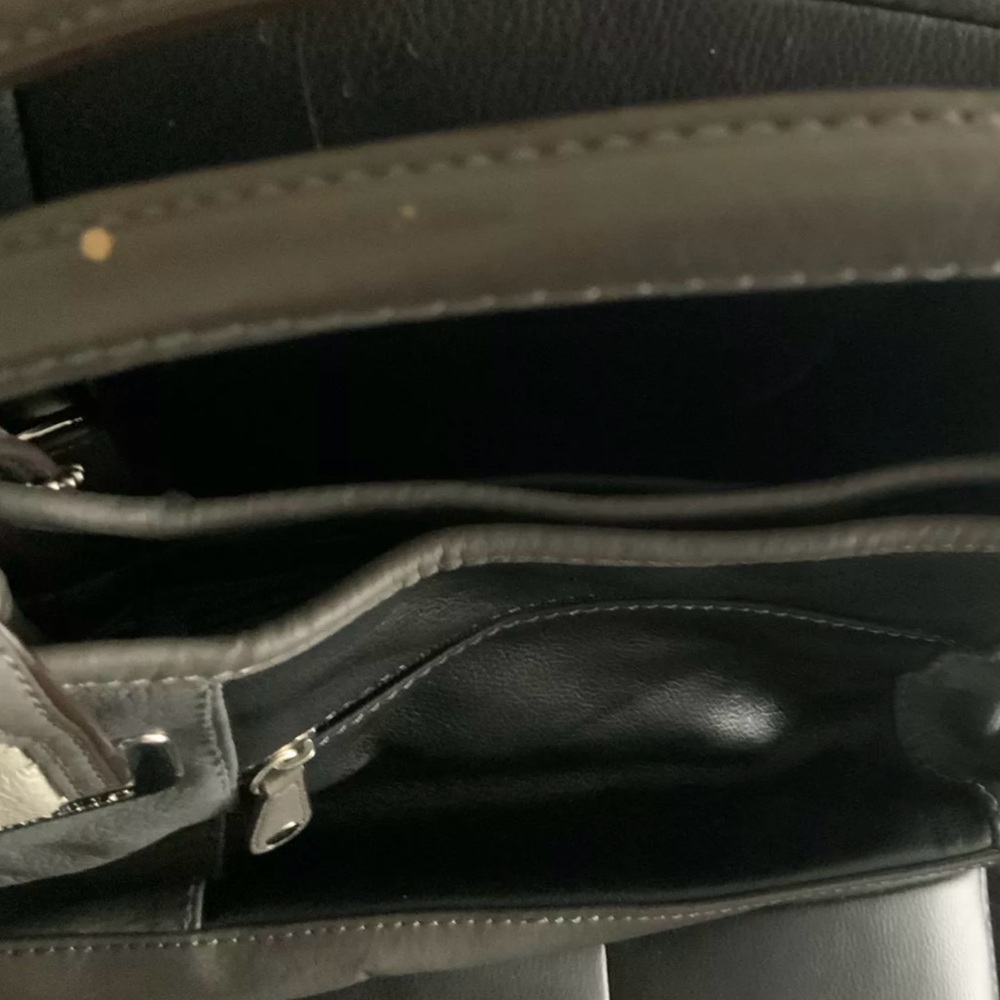 Tignanello Black Silver Gray Leather Handbag - Picture 8 of 10